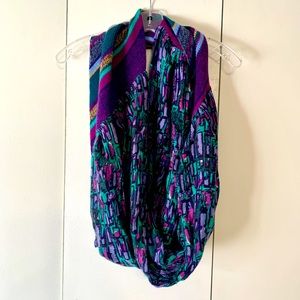 Purple and green infinity scarf
